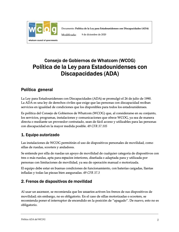ADA Policy - Spanish