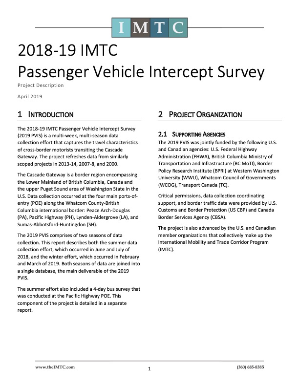 2018/2019 Passenger Intercept Survey Description