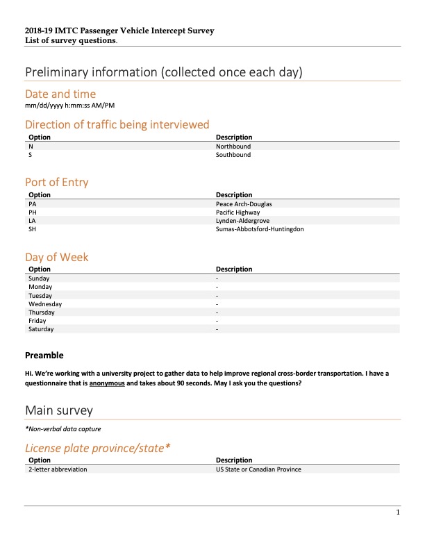 2018/2019 Passenger Intercept Survey Questions