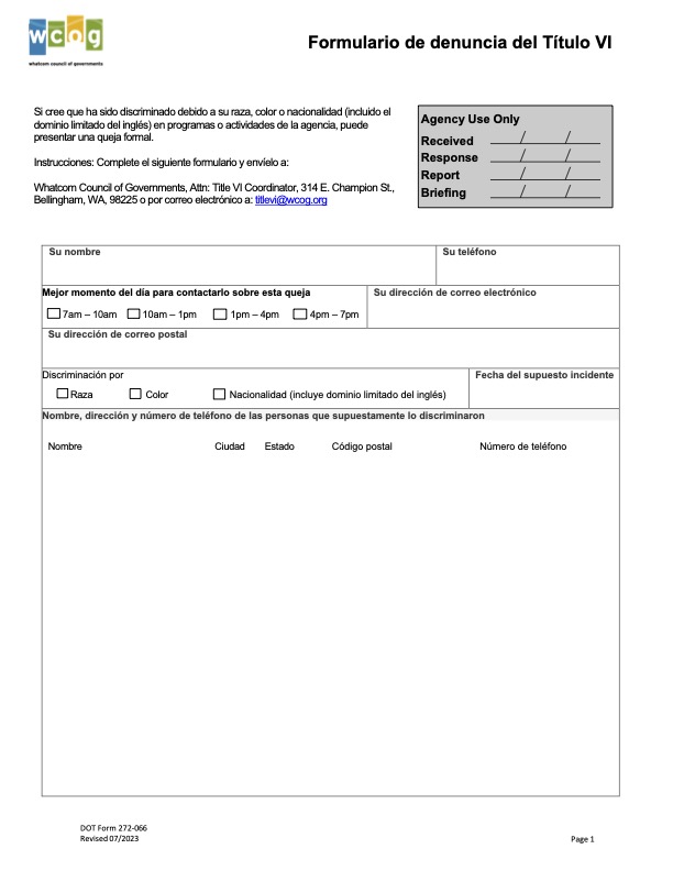 Title VI Complaint Form (Spanish)