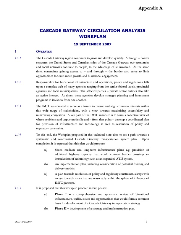 2007 Border Circulation Analysis Workplan