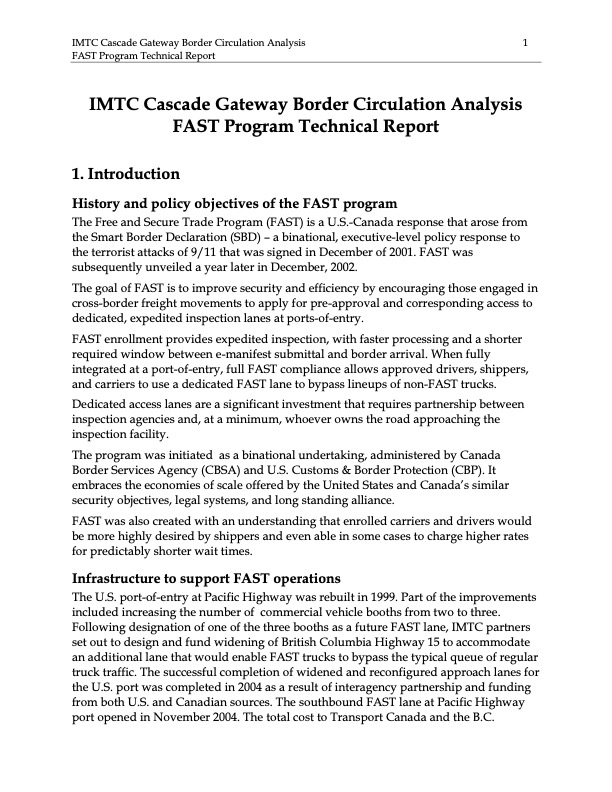 2008 Border Circulation Analysis FAST Technical Report