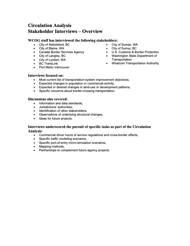 2008 Border Circulation Analysis Stakeholder Interviews