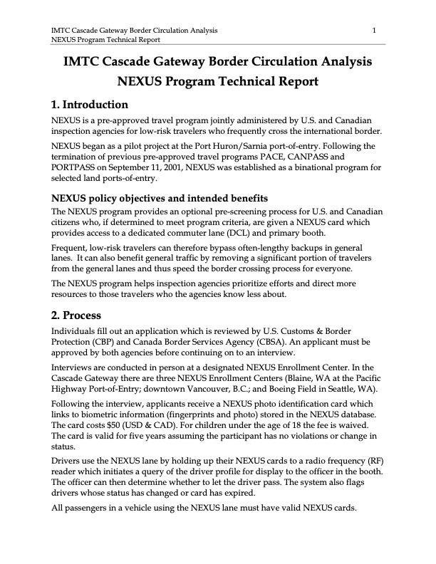 2008 Border Circulation Analysis NEXUS Technical Report