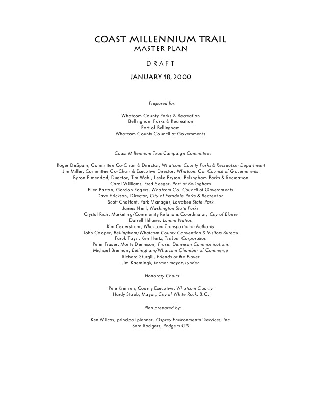 2000 Coast Millennium Trail Final Plan DRAFT