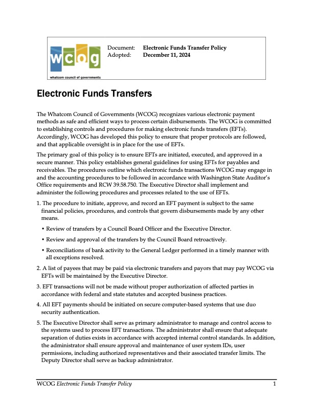 Electronic Funds Transfer Policy