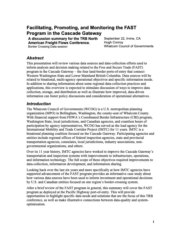 2006 Summary of Facilitating, Promoting, and Monitoring the FAST Program