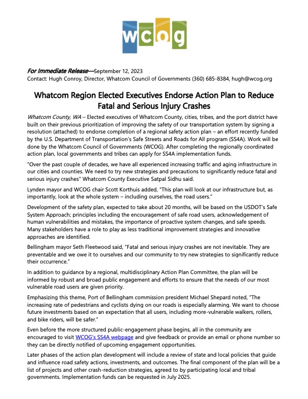 Safe Streets For All Press Release