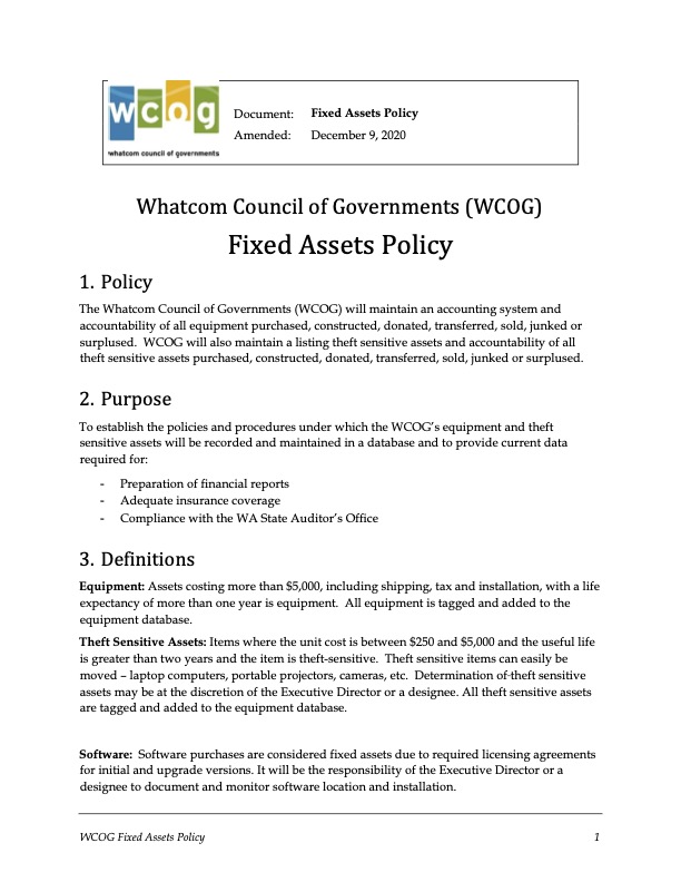 Fixed Assets Policy