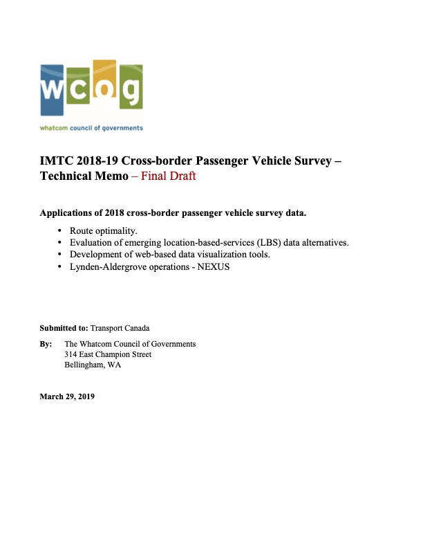 2018/2019 IMTC Passenger Vehicle Intercept Survey Technical Memo