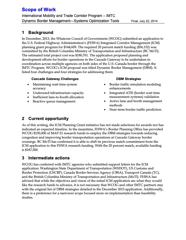 Dynamic Border Management Project Scope of Work