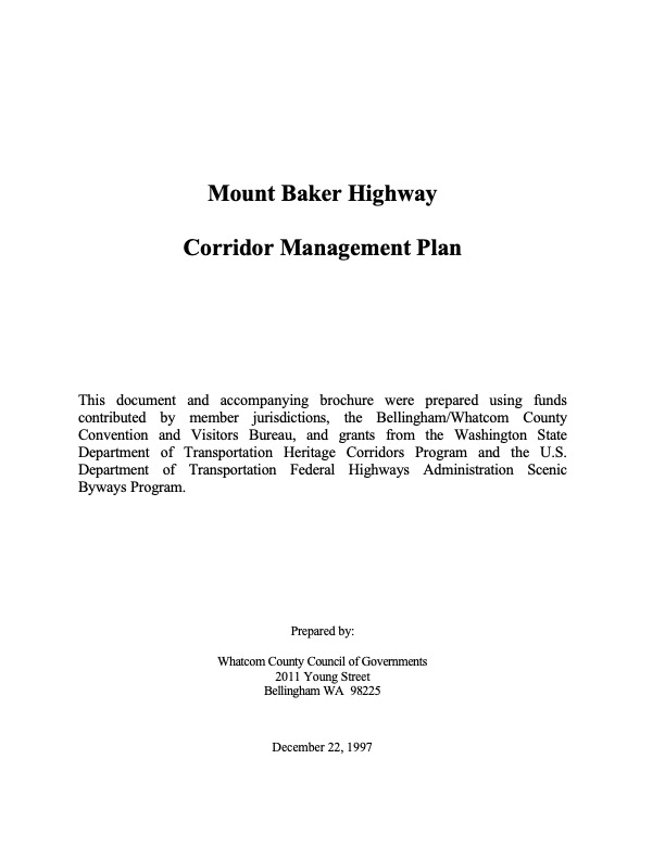 1997 Mount Baker Highway Corridor Management Plan
