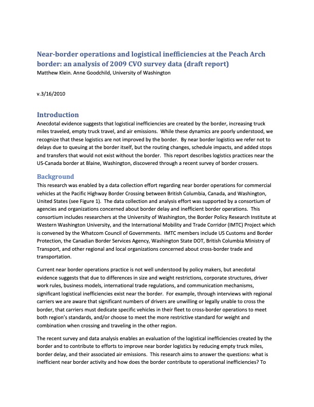 Near-Border Operations & Logistical Inefficiencies at the Peace Arch Border