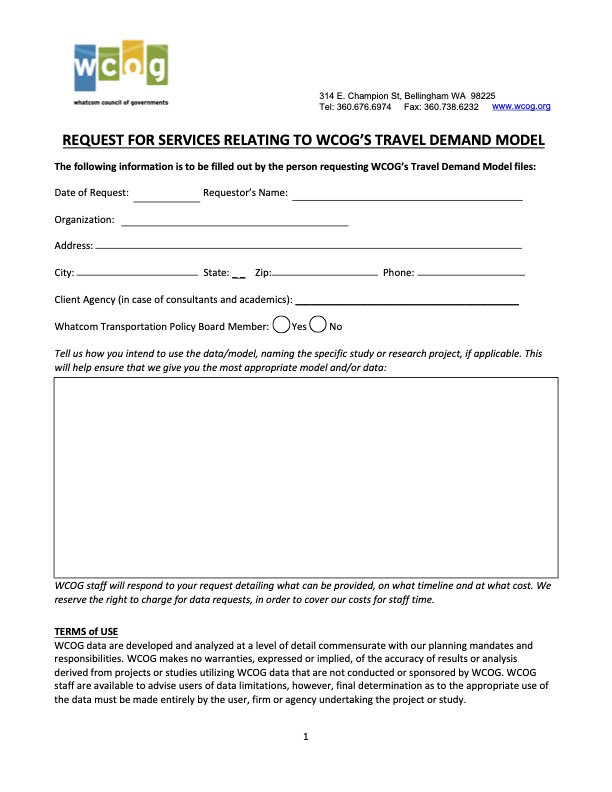 WCOG Model Request Form