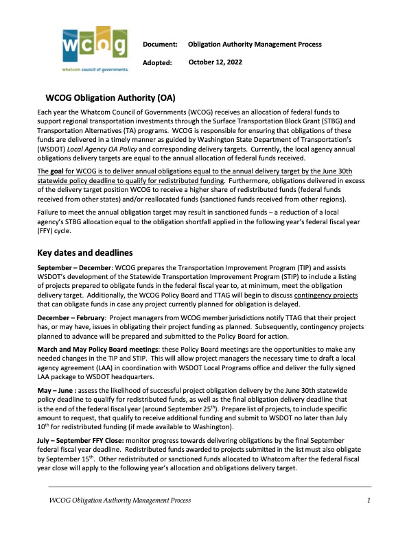 WCOG OA Management Process