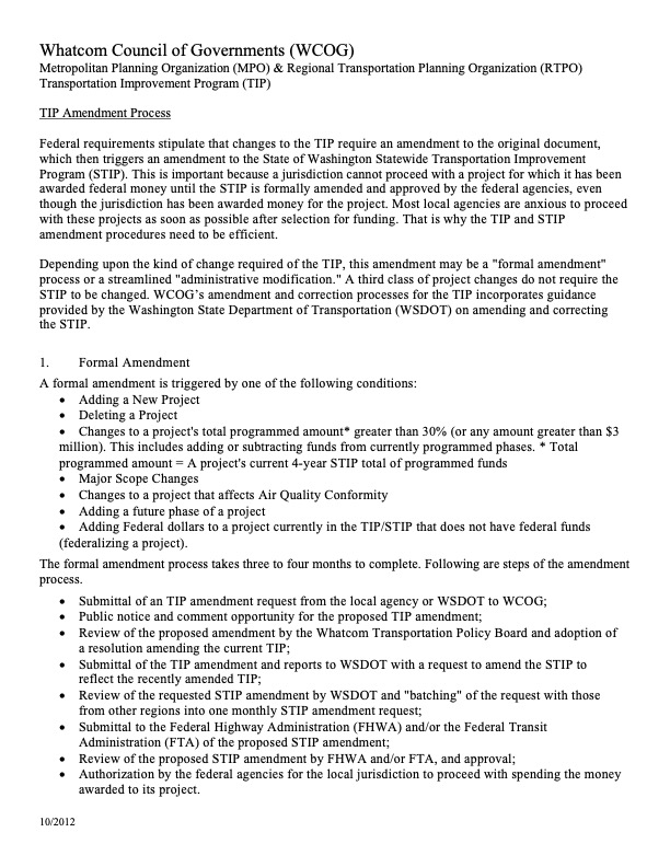 WCOG TIP Amendment & Modification Information